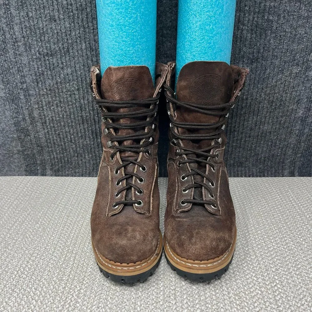 Georgia Logger Boots Suede Combat Lug Sole Brown Work Mens 8 M